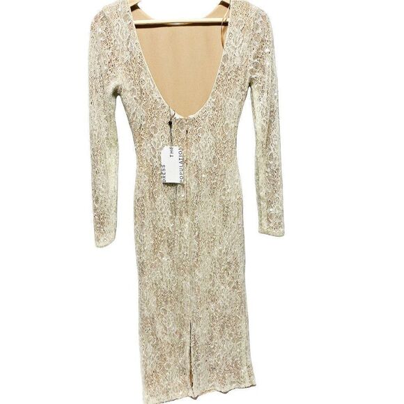 Dress the Population Susanna Dress Long Sleeve Stretch Sequin Midi Dress - Picture 8 of 10